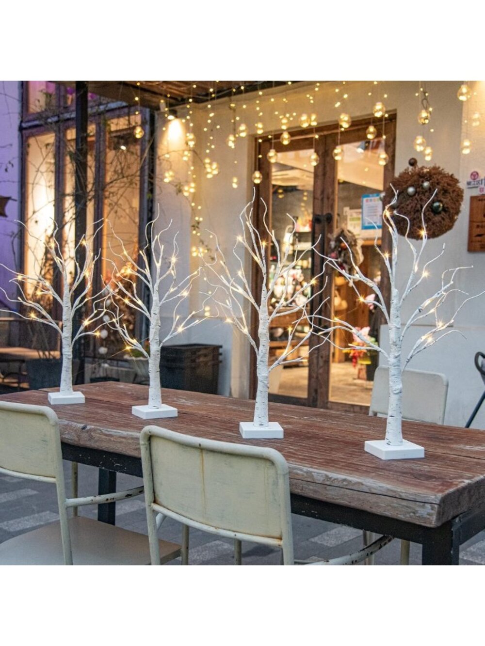 Battery Operated White Birch Tree Lights - 4 Pack Indoor Christmas Decor, 2 Ft